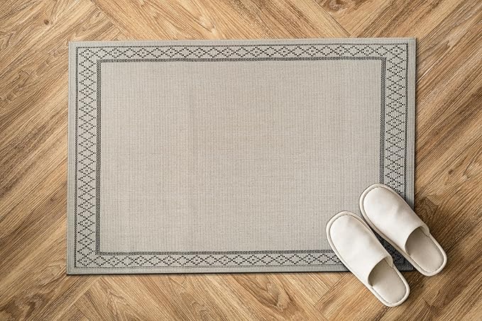 Easy Jute Rugs 2x3 Frame Bone Color Living Room Indoor Outdoor Door Mat for Patio and Kitchen Rug High Traffic Washable Easy to Clean Solid Boho Woven Design Carpet (2 x 3)