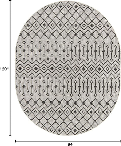 Unique Loom Outdoor Trellis Collection Area Rug - Tribal Trellis (7' 10" x 10' Oval, Gray/ Black)