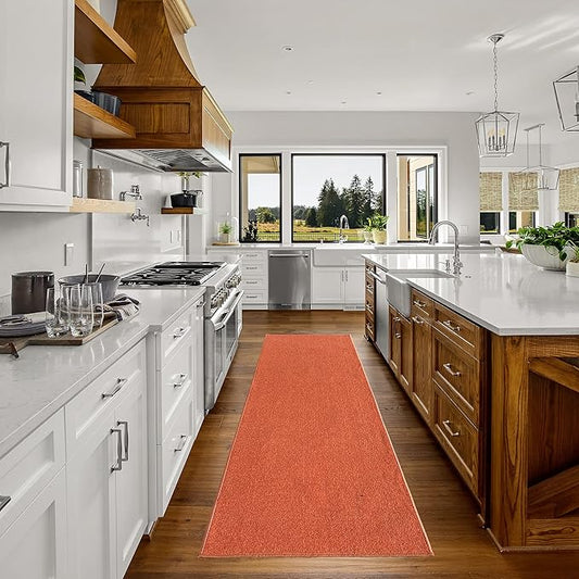 Custom Made Runner Rug Low Pile with Rubber Backing for Kitchen Foyer Hallway Entry Choose Your Length Size 26 Inch Wide Solid and Plain Orange Color (3 feet x 26 inch)