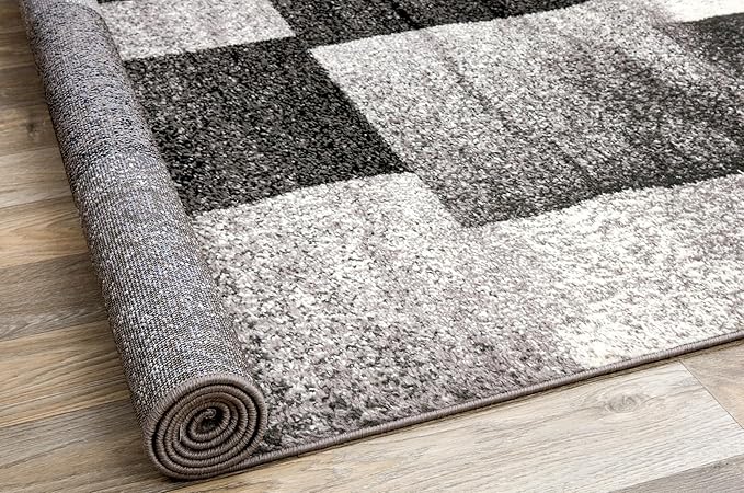 Rugshop Gray Large Modern Distressed Boxes Area Rug, Soft Stain-Resistant Pile for Living Room, Office and Dining Room, 8' x 10'
