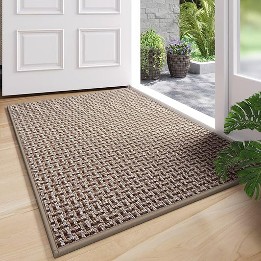 Door Mat 31x47, Dirt Resistant and Absorbent, Non-Slip Rubber Backing Floor Mats, Easy Clean Low-Profile Doormat for Entryway, Front Door, Inside Entrance Brown