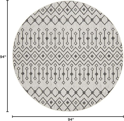 Unique Loom Outdoor Trellis Collection Area Rug - Tribal Trellis (7' 10" Round, Gray/ Black)