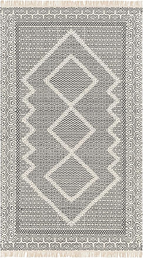Mark&Day Wool Rugs, 2x8 Nishnabotny Cottage Dark Gray Runner Area Rug, Grey Beige Carpet for Hallway, Kitchen, Bedroom or Living Room (2'6" x 8' Runner)