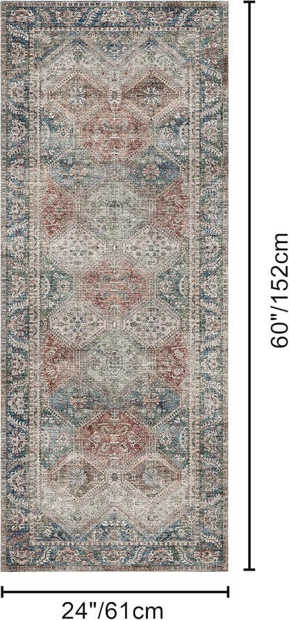 Bavni Clearance 2x5 Runner Rug Non Slip, Machine Washable Rug Runners for Hallways, Vintage Distressed Print Kitchen Runner, Low Pile Lightweight Carpet Runner for Entryway, Laundry, Bedroom, Red