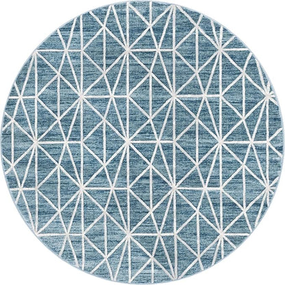 Rugs.com Lattice Trellis Collection Rug – 8 Ft Round Blue Low-Pile Rug Perfect for Kitchens, Dining Rooms