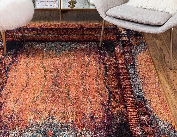 Unique Loom Estrella Collection Rustic, Distressed, Modern, Abstract Area Rug (8' 0 x 11' 0 Rectangular, Orange/Black)
