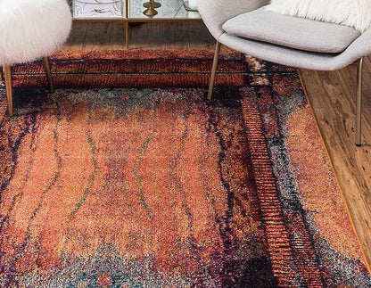 Unique Loom Estrella Collection Rustic, Distressed, Modern, Abstract Area Rug (8' 0 x 11' 0 Rectangular, Orange/Black)