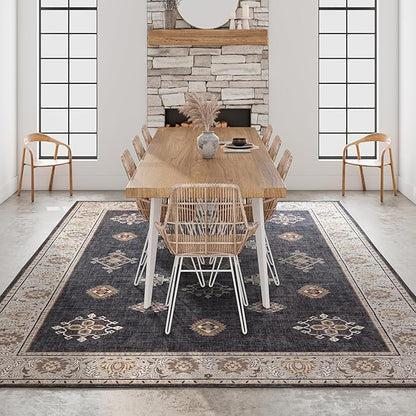 ILANGO Washable Area Rugs 5x7 for Living Room Vintage Area Rugs Non Slip Boho Dining Room Rugs for Under Table Ultra-Thin Low-plie Floor Carpet for Bedroom Farmhouse
