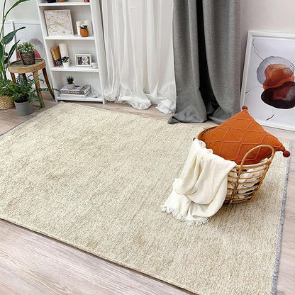 Alfa Rich 4x6 Sand Beige Washable Area Rugs for Living Room Bedroom Kitchen Cotton Runner Decor Rug