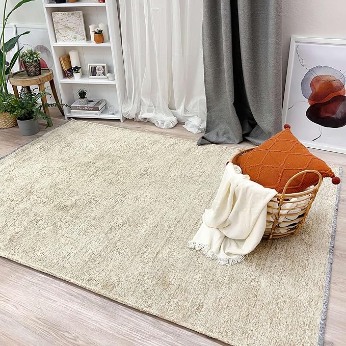 Alfa Rich 3x10 Sand Beige Washable Area Rugs for Living Room Hallway Kitchen Cotton Runner Decor Rug