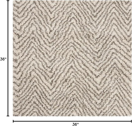 SAFAVIEH Hudson Shag Collection Area Rug - 3' Square, Ivory & Grey, Chevron Design, Non-Shedding & Easy Care, 2-inch Thick Ideal for High Traffic Areas in Living Room, Bedroom (SGH375A)