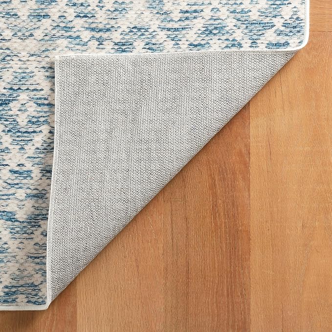 Dash & Albert Melange Diamond Blue Machine Washable Rug, 7.5 X 9.5 Feet, Blue Geometric Pattern