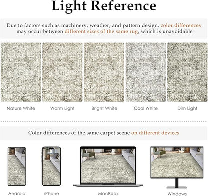 6x9 Area Rug Washable Vintage Neutral Living Room Carpet Large Indoor Non Slip Taupe Bedroom Distressed Low Pile Retro Accent Throw Rug for Dining Room