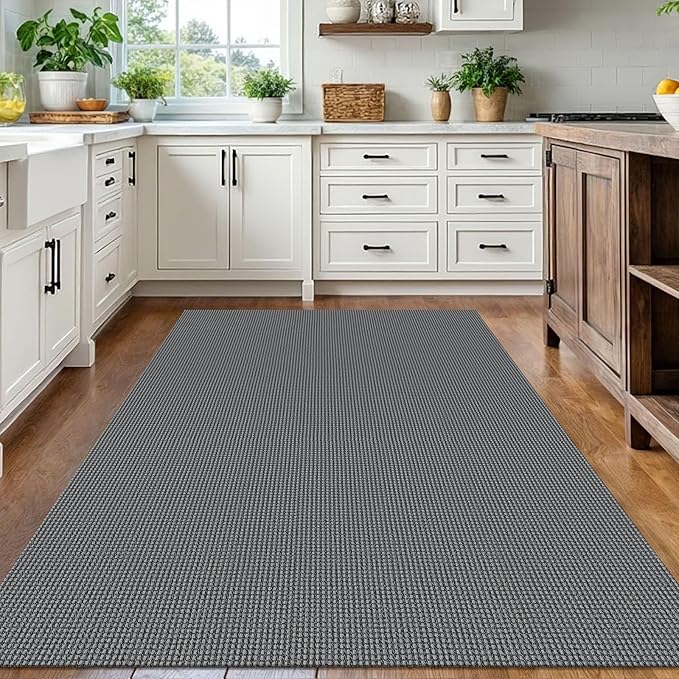 IOHOUZE Washable Area Rug 5x7 Non Slip Rubber Backed Rugs for Living Room, Dining Room Rugs Bedroom Rug, Woven Indoor Floor Carpet for Living Room Nursery Office, Dark Grey