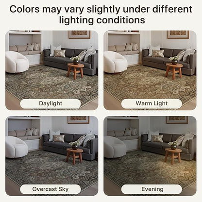 Bavni Washable Runners for Hallways 2X10, Ultra-Thin Non Slip Long Runner Rug, Print Vintage Aesthetic Carpet Runner, Low Pile Rugs for Kitchen Porch Bedroom, Brown