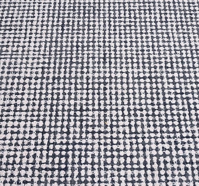 Hand-Tufted 100% Wool Pile Area Rug – Geometric Textured Grid Check Pattern – Thick and Durable Floor Carpet for Bedroom, Living Room, Kids Room, and Dining Area (Charcoal Gray, 7' Round)