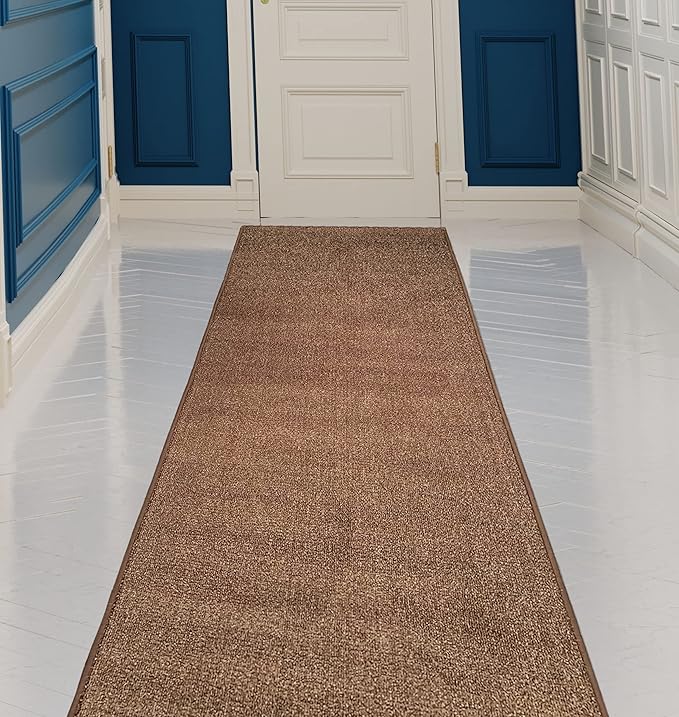 Custom Made Runner Rug Low Pile with Rubber Backing for Kitchen Foyer Hallway Entry Choose Your Length Size 31 Inch Wide Solid and Plain Brown Color (5 feet x 31 Inch)