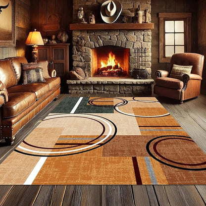 Modern Wavy Circles Area Rug 8x10ft, Geometric Design Low Pile Carpet, Soft & Non-Slip Washable Mat for Living Room, Bedroom, Dining Room