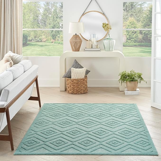 Nourison Home Versatile Aqua Teal 5' x 7' Area Rug - Easy Clean, Non Shedding, Bed Room, Living Room, Dining Room, Kitchen (5' x 7')