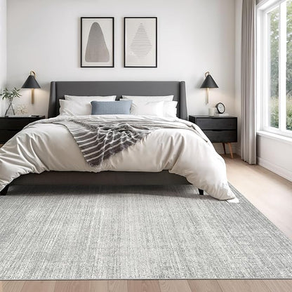 Valenrug Washable Rug 5x7 - Stain Resistant 5x7 Area Rugs for Living Room, Non Slip Backing Printed Rugs for Bedroom, Folable Machine Washable Area Rug (5'x7', Grey)
