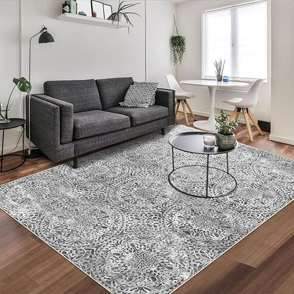 vivorug 6x9 Area Rugs, Ultra-Soft Washable Rug for Living Room Dinner Room Bedroom, Non-Slip Vintage Rug, Indoor Carpet Large Area Rug, Grey