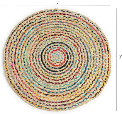 REDEARTH · Jute Cotton Chindi Area Rug - 3' Round Rug, Handwoven, Non-Shedding, Soft & Durable – Multi Tones for Home Décor in Living Room, Dining Room, Bedroom, Set of 2