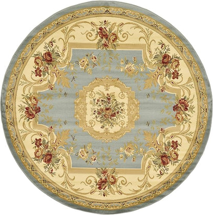 Rugs.com Chateau Collection Rug – 8 Ft Round Light Blue Medium Rug Perfect for Kitchens, Dining Rooms