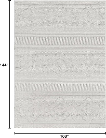 Beverly Rug Micro Loop Large Area Rug White 9x12 Modern Luxury Boho Geometric Durable Indoor Area Rugs for Living Dining Room Office Stain Resistant Non Shedding Casual Indoor Carpet White 9 x 12