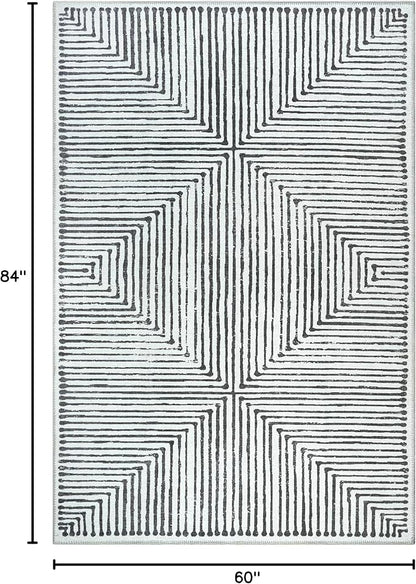 Bloom Rugs Washable Non-Slip 5' x 7' Rug - Black/Ivory Striped Area Rug for Living Room, Bedroom, Dining Room, and Kitchen - Exact Size: 5' x 7'