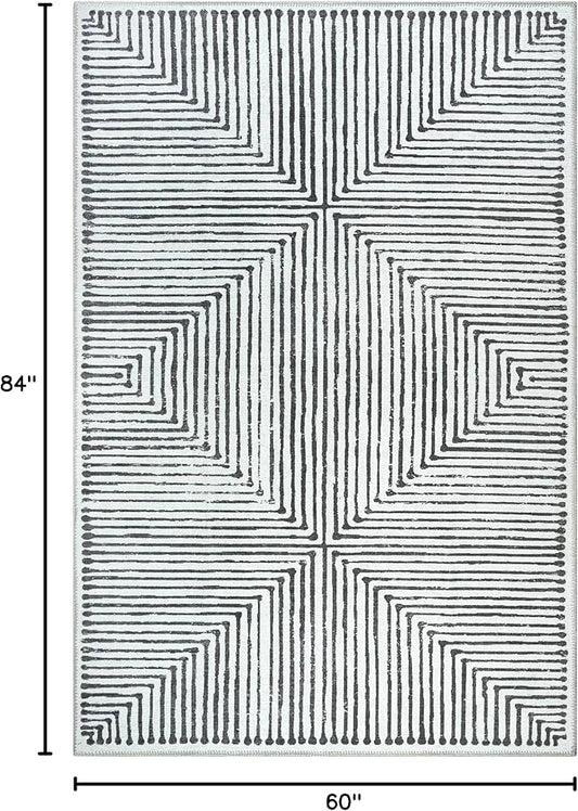 Bloom Rugs Washable Non-Slip 5' x 7' Rug - Black/Ivory Striped Area Rug for Living Room, Bedroom, Dining Room, and Kitchen - Exact Size: 5' x 7'