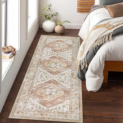 Lahome Boho Washable Rug Runner - 2x7 Non-Slip Runners Rugs for Hallways Non-Shedding Lightweight Runners for Kitchen, Oriental Distressed Print Indoor Carpet Runner for Entrance Bathroom Laundry Room