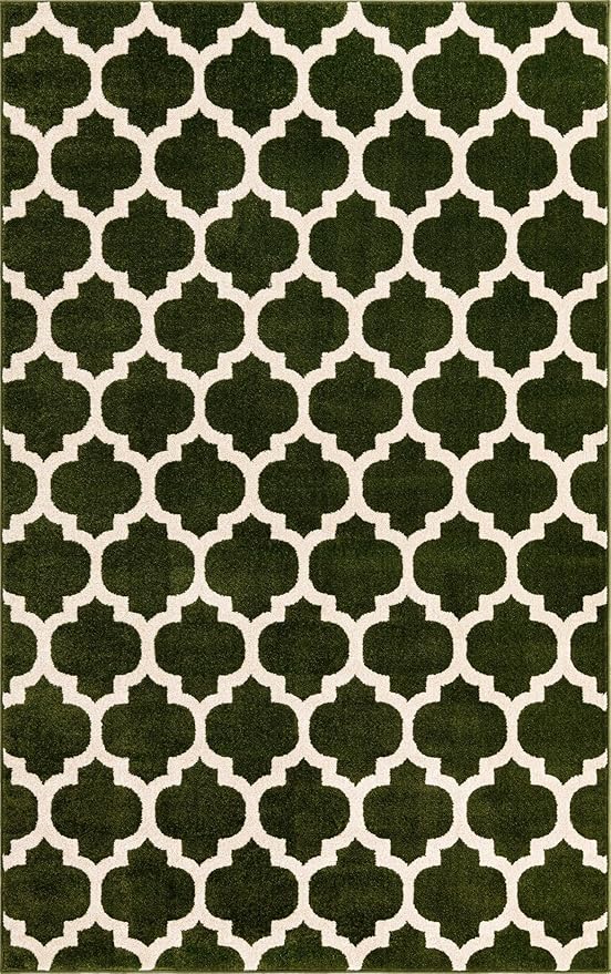 Rugs.com Lattice Collection Rug – 5' x 8' Dark Green Medium Rug Perfect for Bedrooms, Dining Rooms, Living Rooms