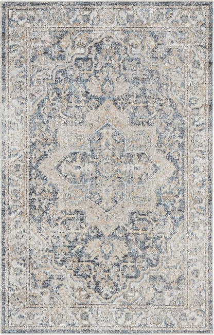 Nourison Home Astra Machine Washable Traditional Grey/Blue 2'2" x 4' Area Rug, Easy Cleaning, Non Shedding, Bed Room, Living Room, Dining Room, Kitchen (2x4)