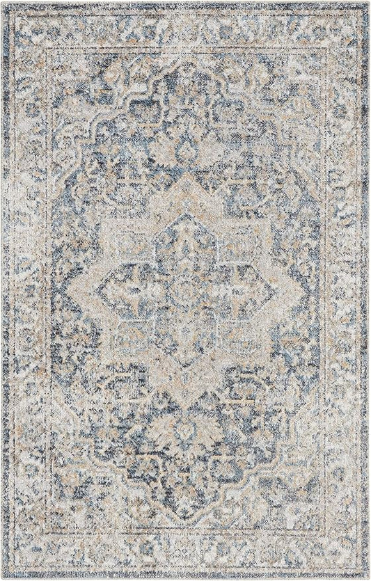 Nourison Home Astra Machine Washable Traditional Grey/Blue 2'2" x 4' Area Rug, Easy Cleaning, Non Shedding, Bed Room, Living Room, Dining Room, Kitchen (2x4)