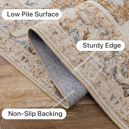 GENIMO Area Rug 2x3 Indoor Machine Washable Doormat, Low Pile Vintage Rugs, Small Retro Lightweight Entryway Mat for Entrance, Hallway, Kitchen and Corridor, Orange