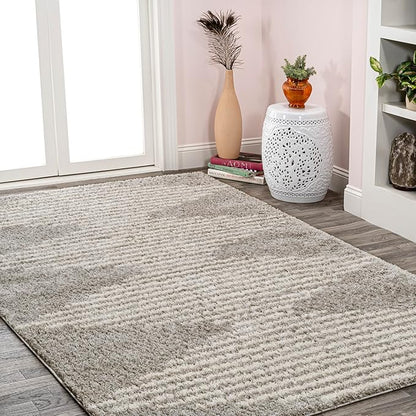 JONATHAN Y Elm Diamond Stripe Shag Gray/Ivory Indoor Area Rug, 3x5, Geometric, Bohemian, Contemporary, Easy-Cleaning for Living Room, Bedroom, Kitchen, Pet Friendly, Non-Shedding (MOH408B-3)