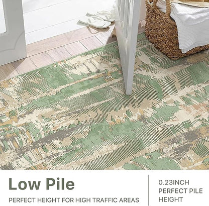Washable Rug 8x10 Area Rug for Living Room Bedroom, Large Modern Abstract Rug Indoor Floor Carpets Low Pile No Shed Non-Slip with Rubber Backing Dining Room Kitchen Office (Green, 8'x10')