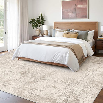 Art&Tuft Washable Rugs 8x10, Area Rugs for Living Room - Non Slip and Low Pile Soft Thin Abstract 8x10 Rug for Bedroom, Dining Room, Kitchen, Office, Beige