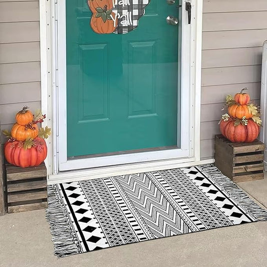 IOHOUZE Small Farmhouse Entryway Rug-2'x3' Boho Woven Kitchen Rug Indoor for Bedroom/Bathroom/Laundry Room, Outdoor Halloween Door Mats for Halloween Decor/Fall Porch Decor/Farmhouse Decor