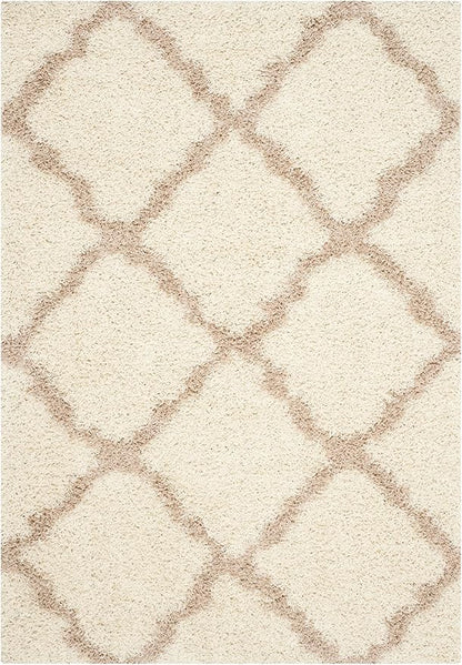 SAFAVIEH Dallas Shag Collection Area Rug - 6' x 9', Ivory & Beige, Trellis Design, Non-Shedding & Easy Care, 1.5-inch Thick Ideal for High Traffic Areas in Living Room, Bedroom (SGD257B)