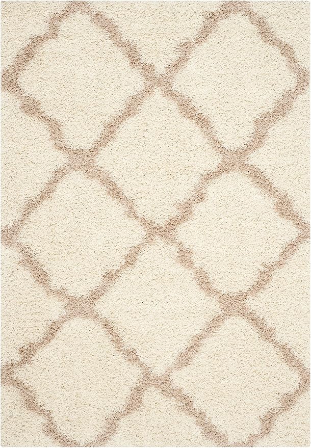 SAFAVIEH Dallas Shag Collection Accent Rug - 4' x 6', Ivory & Beige, Trellis Design, Non-Shedding & Easy Care, 1.5-inch Thick Ideal for High Traffic Areas in Entryway, Living Room, Bedroom (SGD257B)