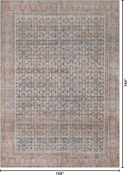 Kuden 9x12 Large Area Rug, Machine Washable Area Rug with Non-Slip Backing, Vintage Style, Soft, Easy Clean, Low Pile Rug for Living Room, Bedroom, Dining Room