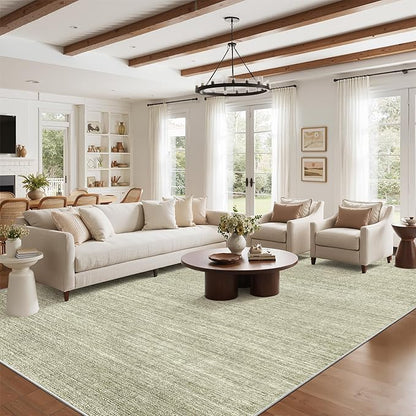 Art&Tuft Washable Rugs 9x12, Low Pile Area Rugs 9x12 Living Room - Non Slip and Stain Resistant Soft Thin Rug for Bedroom, Dining Room, Kitchen, Office, Green