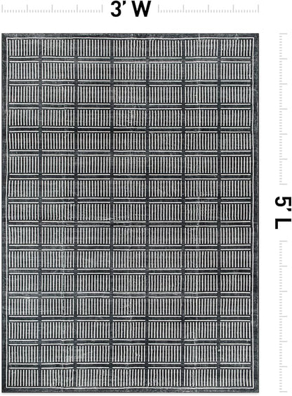 Rugshop Bohemian Stripe Lines Washable Non Slip Area Rug 3' x 5' Black