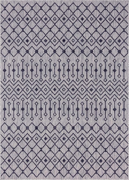 Unique Loom Outdoor Trellis Collection Area Rug - Tribal Trellis (10' x 13' 1" Rectangle, Gray/ Black)