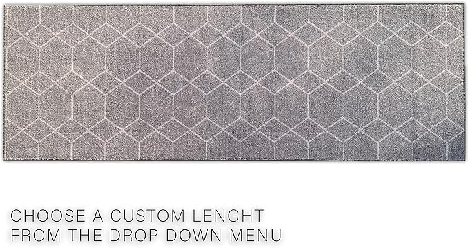 Custom Made Runner Rug for Kitchen Foyer Hallway Entry Choose Your Length Size 26 Inch Wide Geometric Lattice Design Grey Color (2 feet x 26 inch)