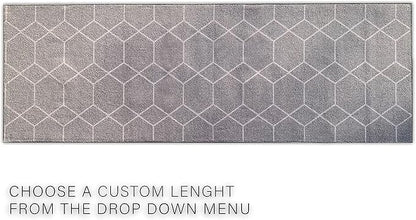 Custom Made Runner Rug for Kitchen Foyer Hallway Entry Choose Your Length Size 26 Inch Wide Geometric Lattice Design Grey Color (3 feet x 26 inch)