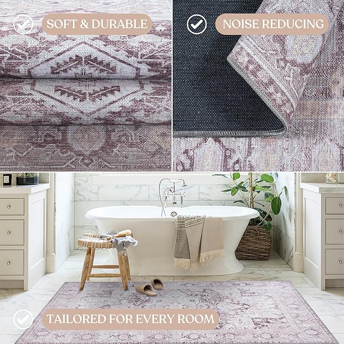 Washable Area Rug, Modern Farmhouse, Vintage, Turkish, Bohemian, Distressed, Oriental, Traditional, Rugs for Living Room, Dining, Bedroom, Office, Entryway, Foyer, (861PP, 2' x 3')