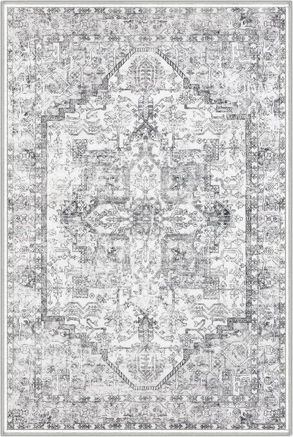 KOZYFLY Small Area Rug 2x3 Ft Rugs for Entryway Washable Boho Entry Rug Non Slip Door Mat Indoor Entrance Faux Wool Vintage Printed Kitchen Rug Throw Rugs for Entrance Kitchen, Gray