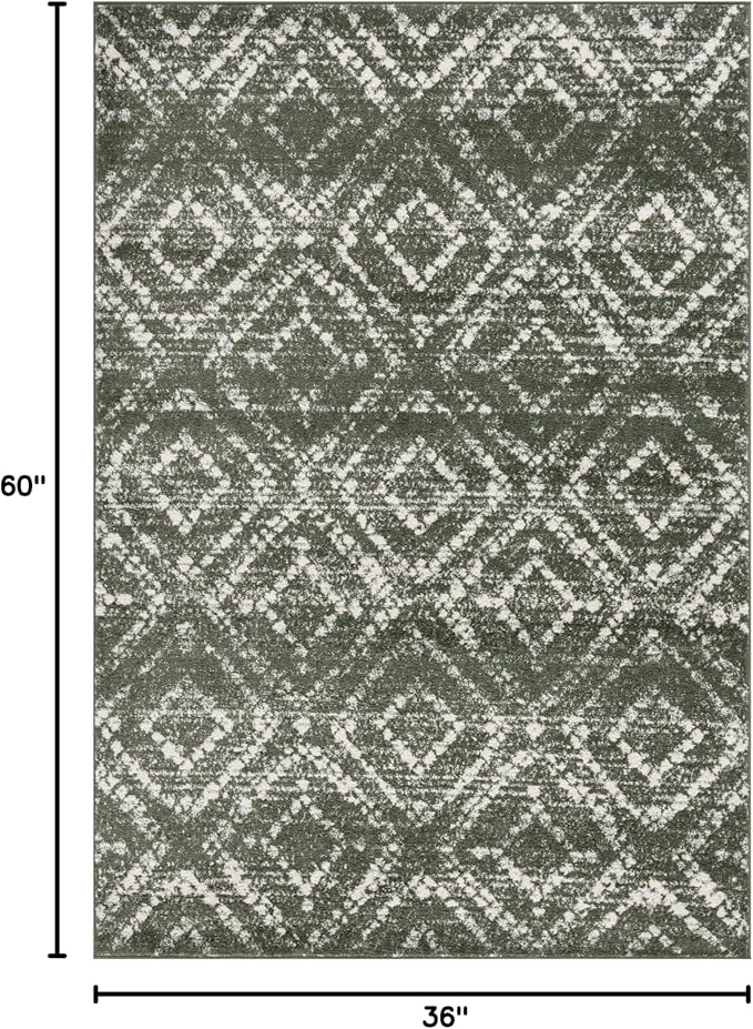 SAFAVIEH Adirondack Collection Area Rug - 3' x 5', Dark Green & Ivory, Geometric Design, Non-Shedding & Easy Care, Ideal for High Traffic Areas in Living Room, Bedroom, Dining (ADR131E-3)